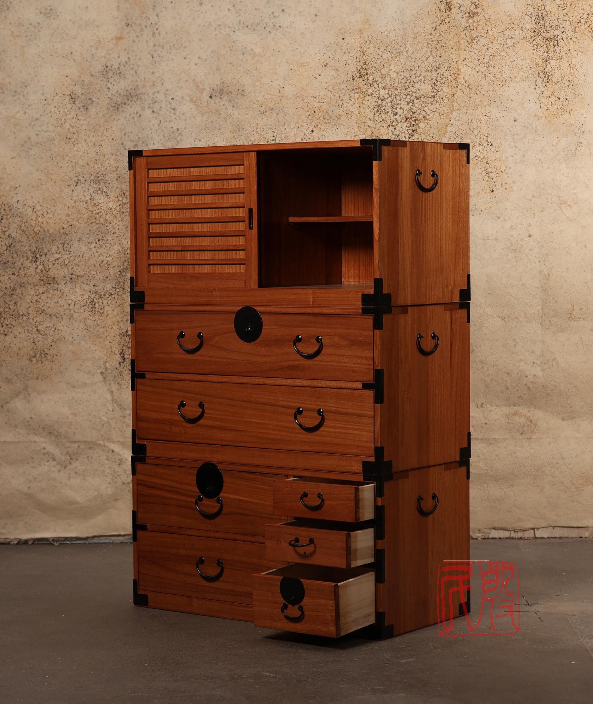 Japanese Style 3 Sections Clothing Chest, Dresser, Isho