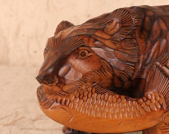 日本のアイヌの熊、日本製のヴィンテージ手彫り木製熊、日本の民芸品