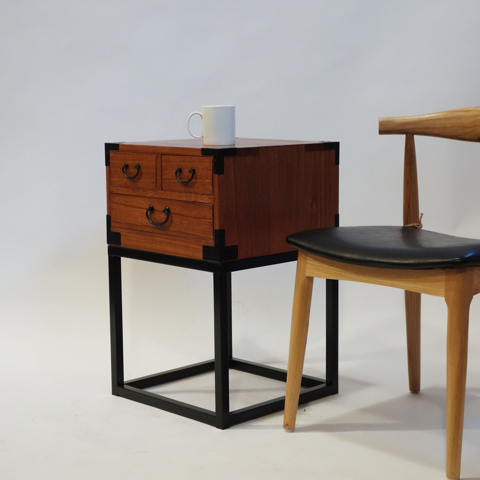 Japanese style night stand hand made with solid kiri wood. Etsy