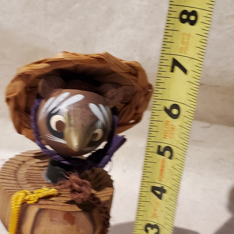 Wooden tanuki statue Japanese raccoon vintage artwork