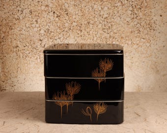 Caja de comida japonesa vintage Ju Bako de varios niveles, 1946-1965 (mediados de la era Showa) / SKU: 26 M-097