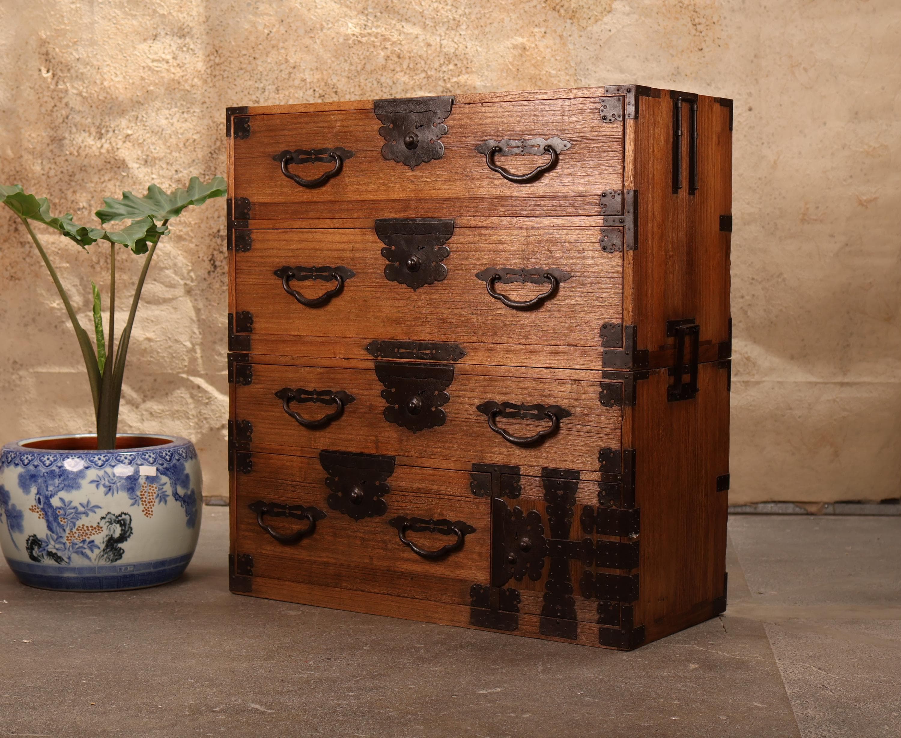 Antique Japanese Kasane Isho Kimono Tansu With Secret Compartment