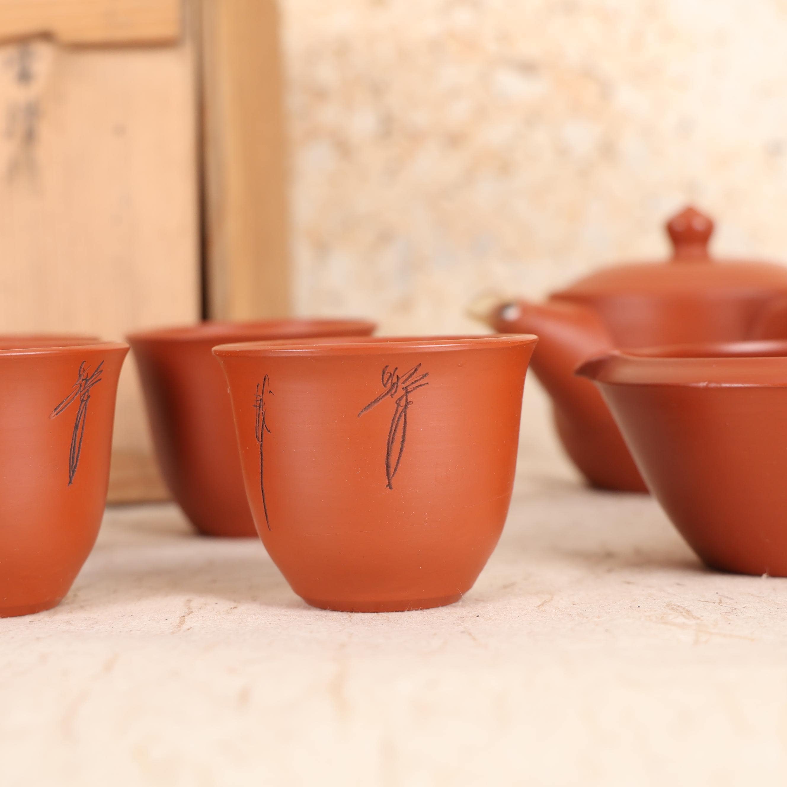 ヴィンテージ 常滑焼 煎茶器セット 木製収納箱付き (25 M-341-2