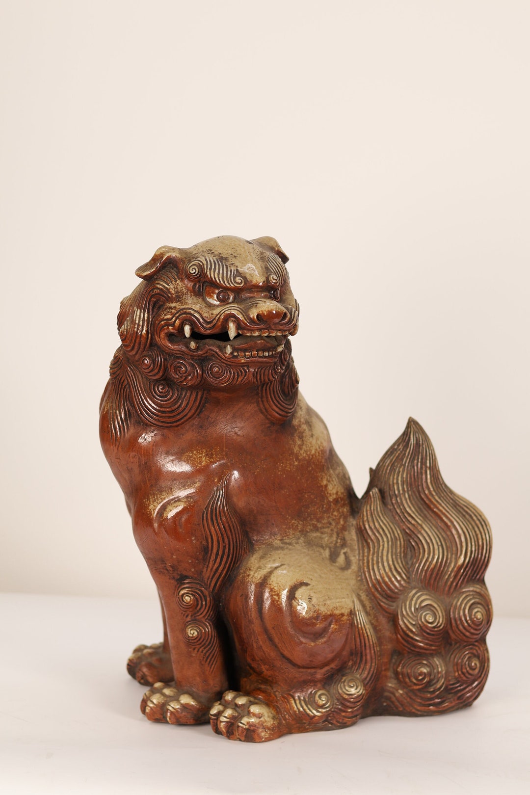 Japanese Shishi Lion Okimono Display Statue , Shigaraki Kiln(24a