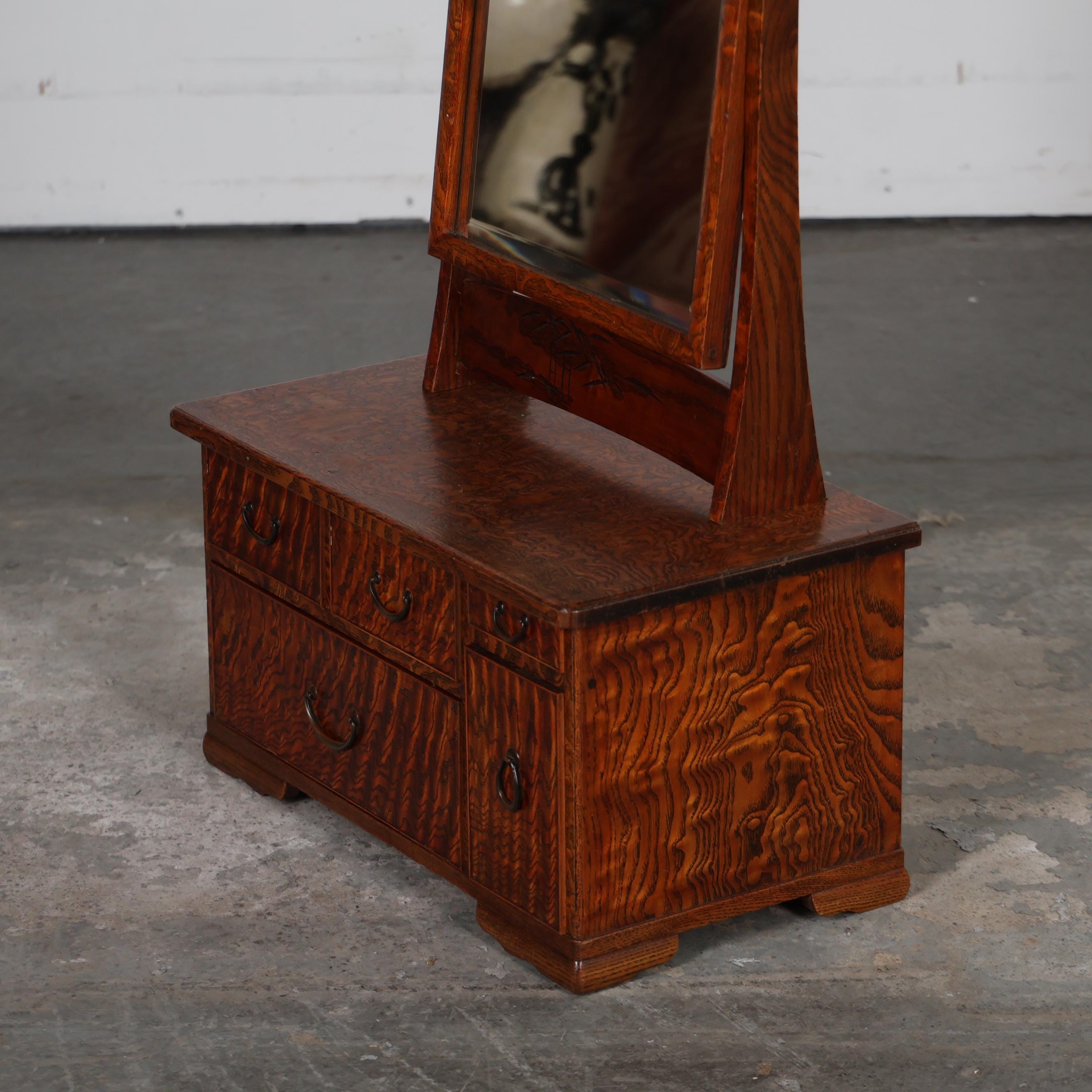 Antique Japanese Mirror Chest — Wood, 1920, Taisho Era (SKU: 25D