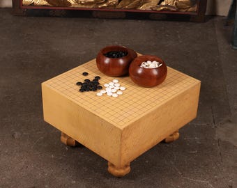 Vintage Japanese Go Board Set, Kaya Wood : Slate & Clam Shell