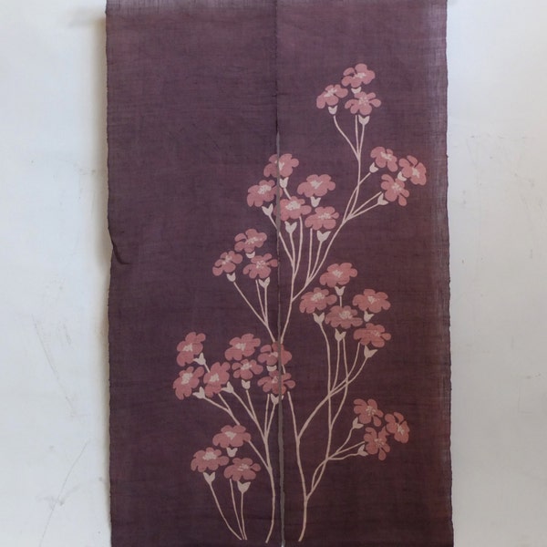 noren de lino tradicional, cortina de entrada. flores en morado (WE07-4) 35"W x 59"L