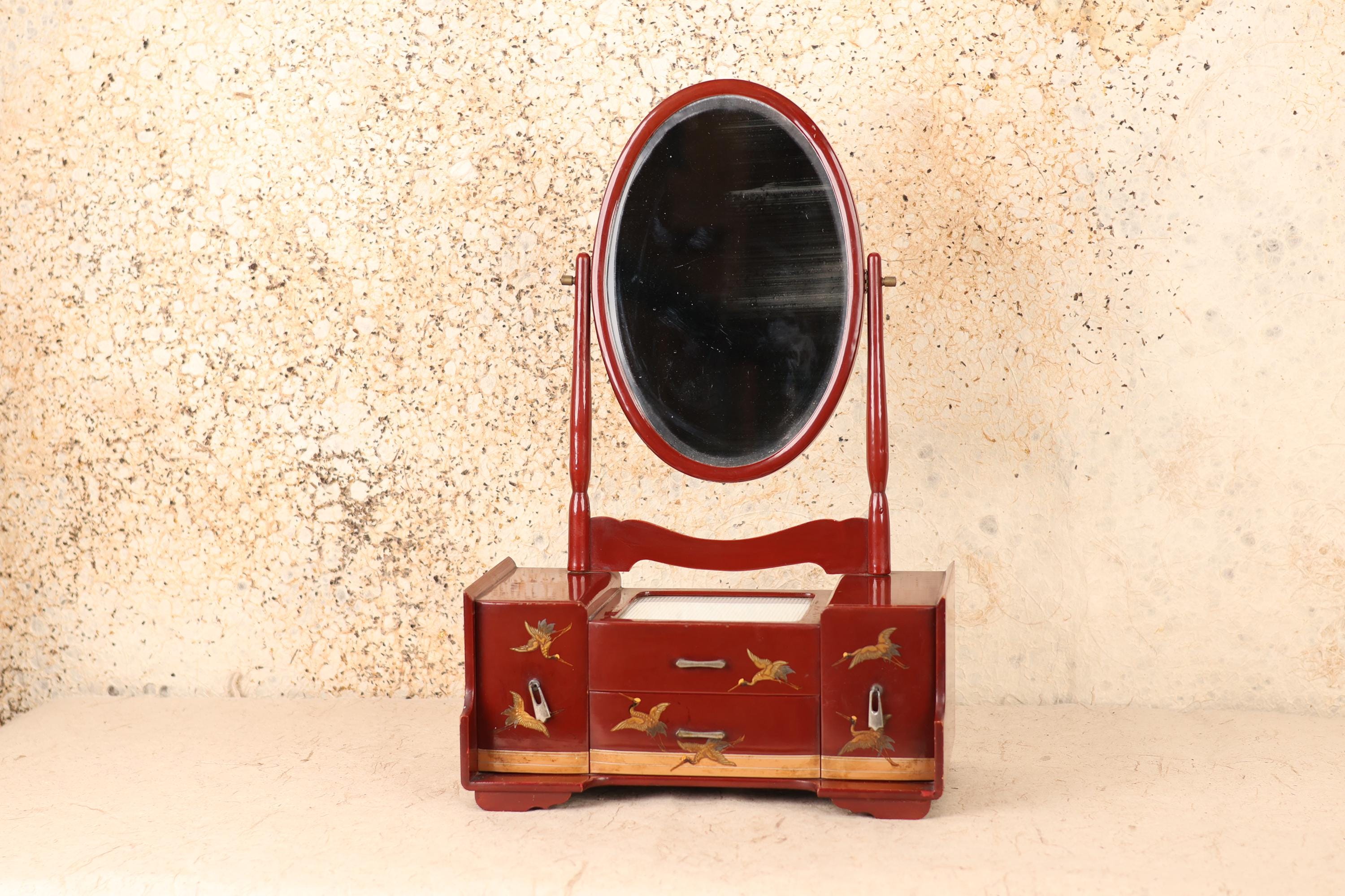 Vintage Japanese Red Lacquer Kyodai Mirror (24N-221) Detachable