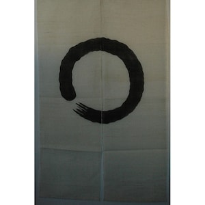 traditional linen noren, door way curtain. brush circle on beige (AS11) 35"W x 59"L