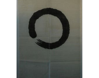 traditional linen noren, door way curtain. brush circle on beige (AS11) 35&quot;W x 59&quot;L