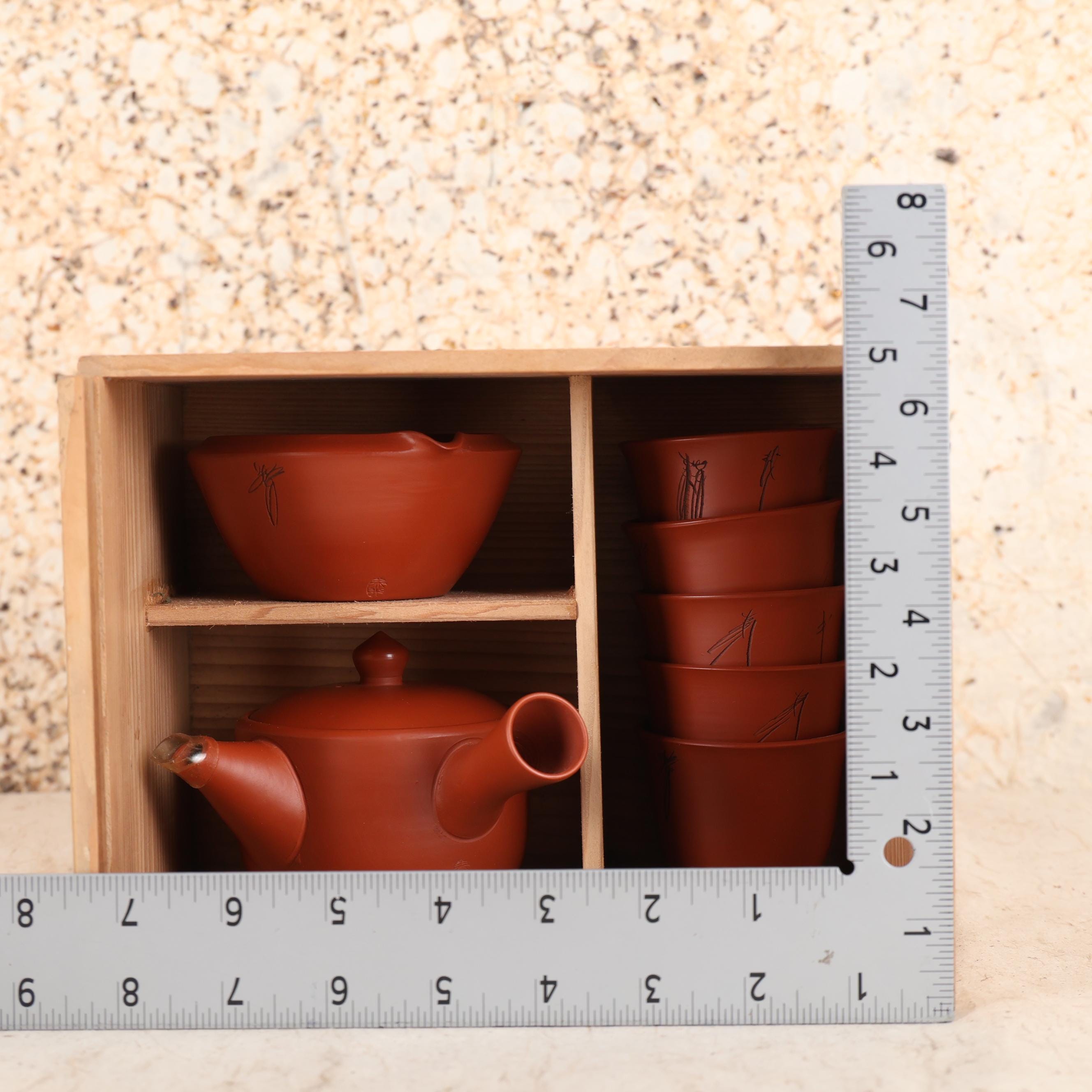 ヴィンテージ 常滑焼 煎茶器セット 木製収納箱付き (25 M-341-2