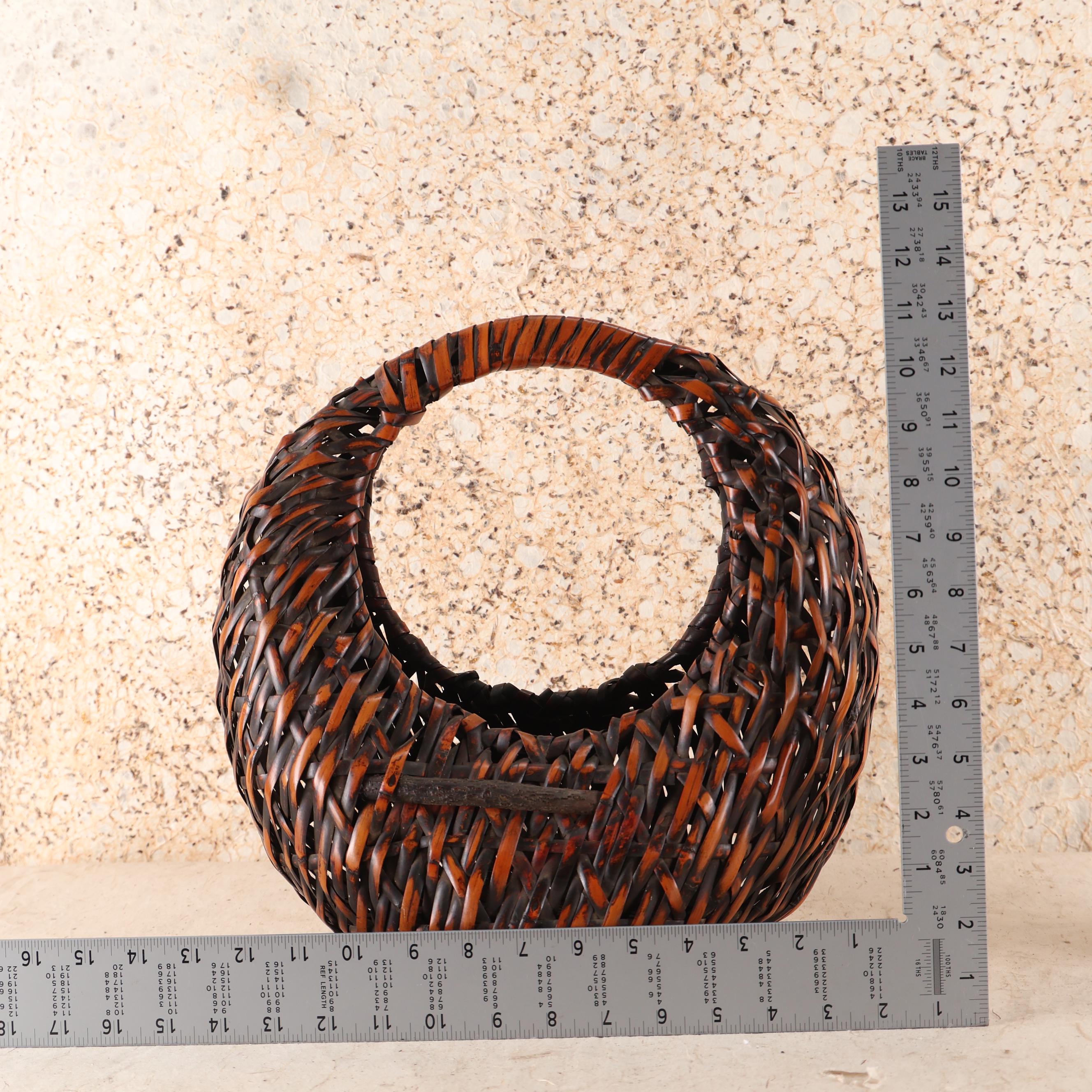 アンティークフラワーバスケット（竹製）、1920年、大正時代（SKU: 25S