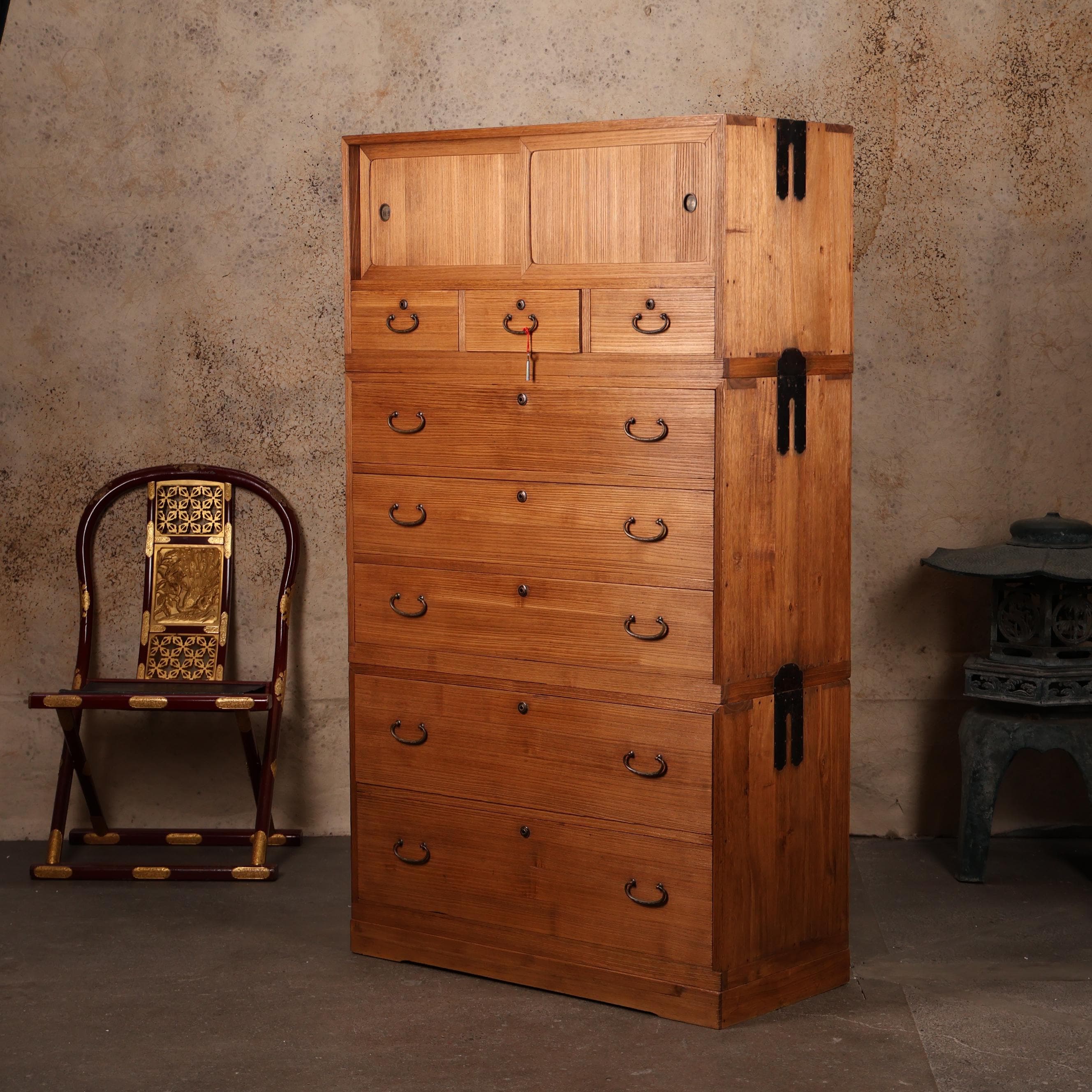 Antique Japanese Kimono Tansu Chest — Kirinoki, 1920, Taisho Era