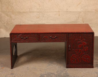 Vintage Japanese Red Lacquer Low Writing Desk, Mid-Showa 1946-1965 | SKU: 26J-0670