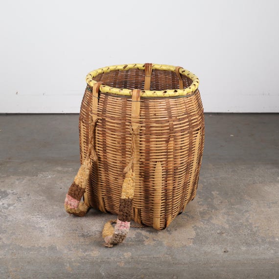 * vintage basket ❀ 両側 持ち手の * バスケット Vintage Japanese Bamboo Backpack Basket - 1980s Showa Era (25D-414