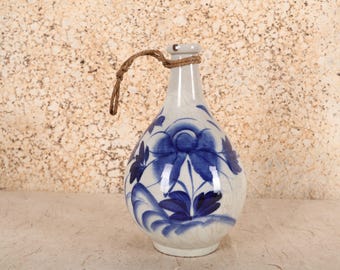 Antique Japanese Blue & White Sake Bottle — 1880s, Meiji Era (SKU