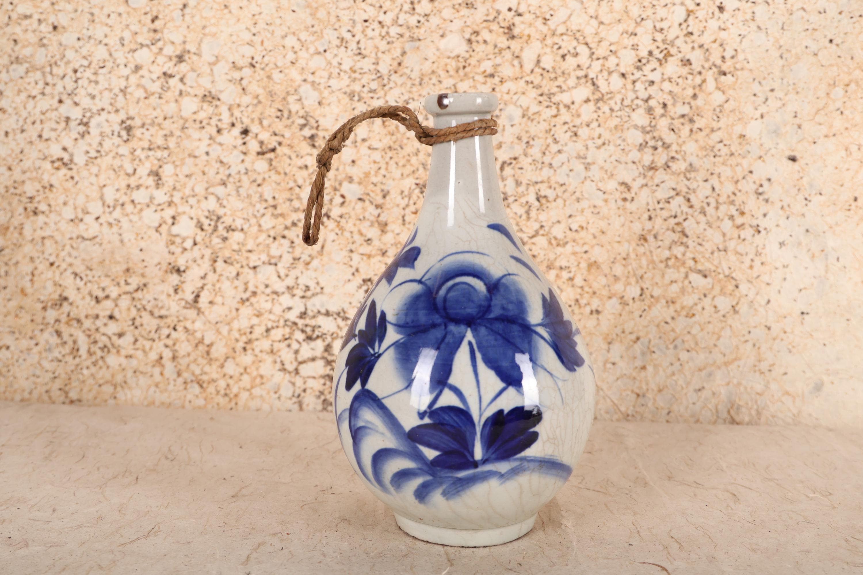 Antique Japanese Blue & White Sake Bottle — 1880s, Meiji Era (SKU