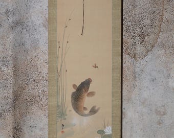 Vintage Japanese Painting, Scroll. Jumping Carp(24n-j21-3) - Etsy