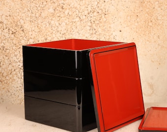 Vintage Japanese Jubako Tiered Lacquer Food Carrier, Late Showa | SKU: 26J-0247
