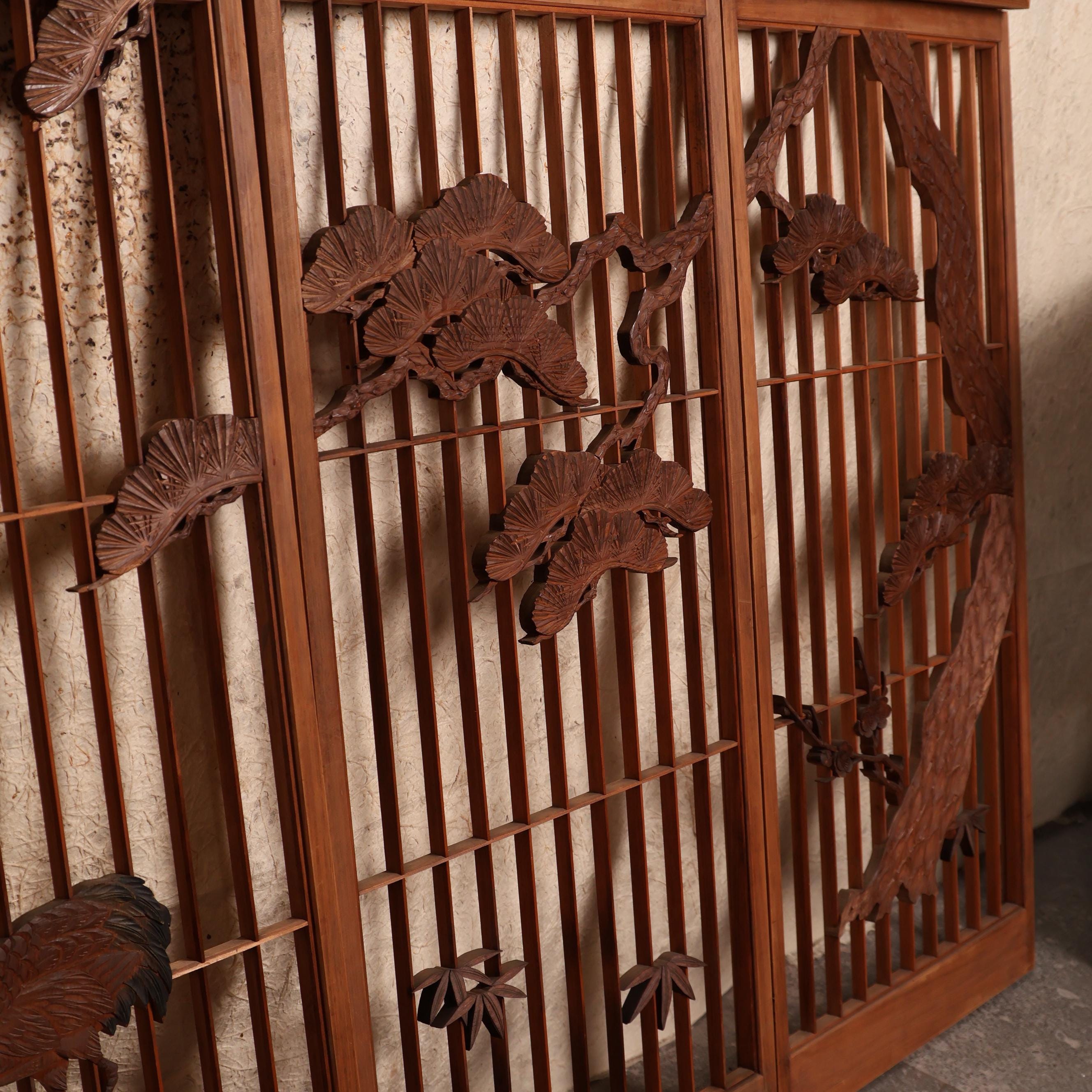 昭和レトロ★木彫り　衝立「鷲 」和風　間仕切り　大型120cm Antique Japanese Shoin Door (書院) — Wood, 1920, Taisho Era (SKU