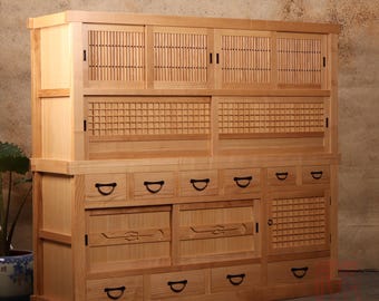 Antique Japanese Tansu Chest: 7-drawer Wooden Cabinet, Edo Period