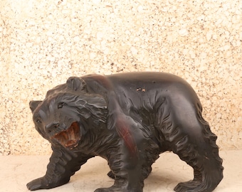 Vintage Japanese Carved Wood Bear Sculpture, Hokkaido Kuma Folk Carving, Late Showa 1966-1989 | SKU: 26M-751-1