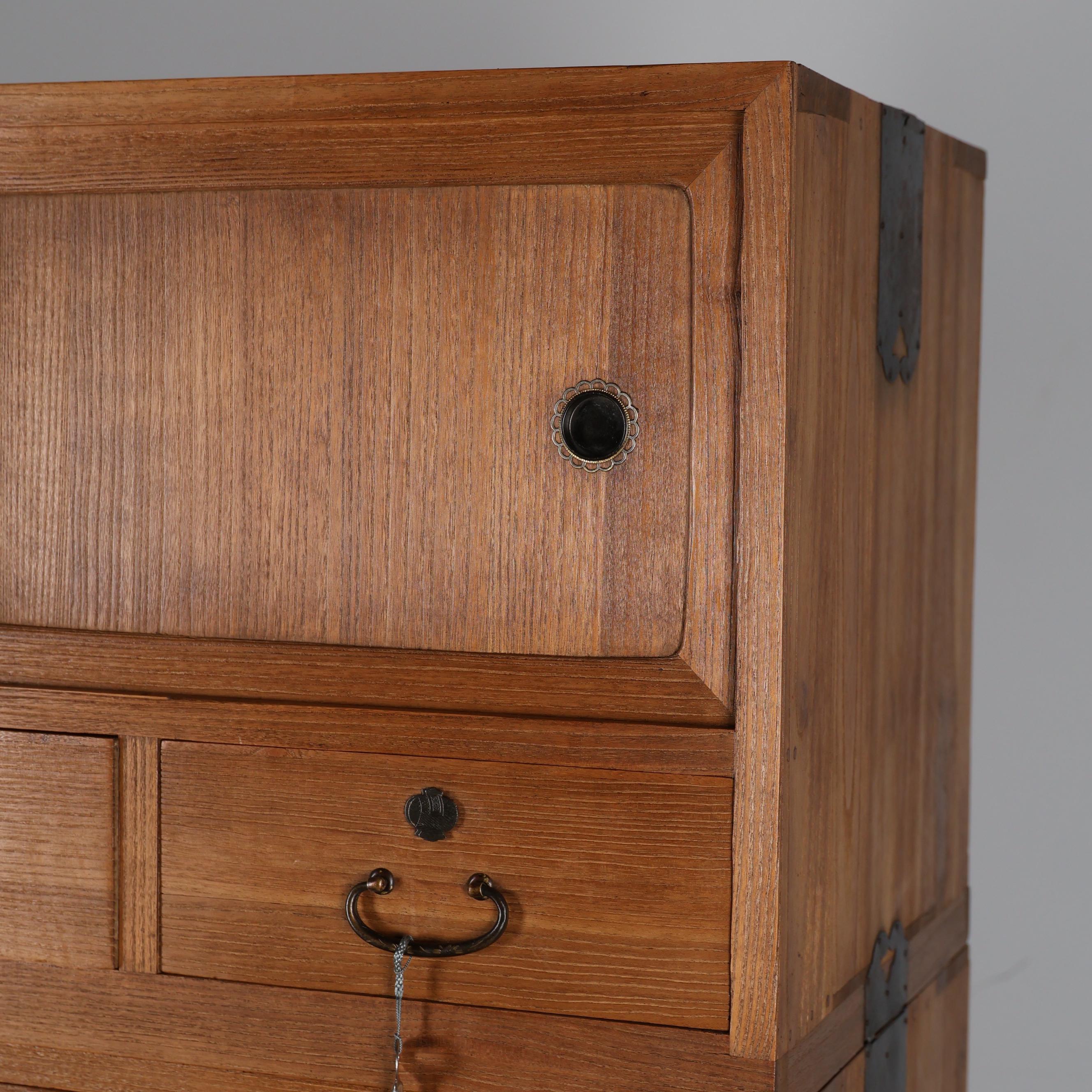 Antique Japanese Three Section Kiri Wood Kimono Tansu Chest, 1920s