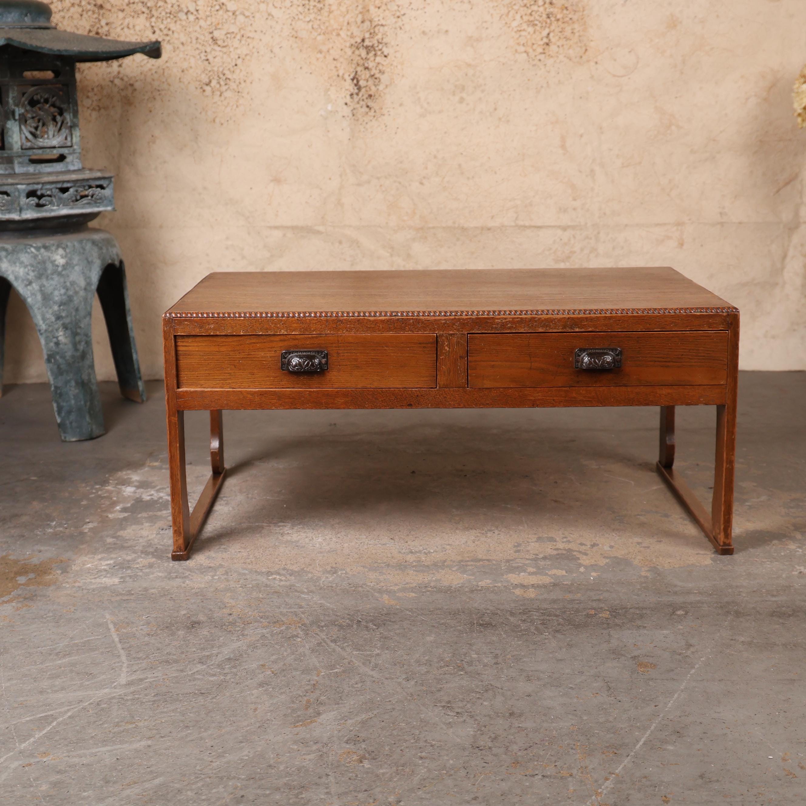 Vintage Japanese Chabudai Low Table With Drawers, Early Showa 1927