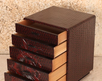 漆塗り引き出し箱 鎌倉彫牡丹(24A-710-2) - Etsy 日本