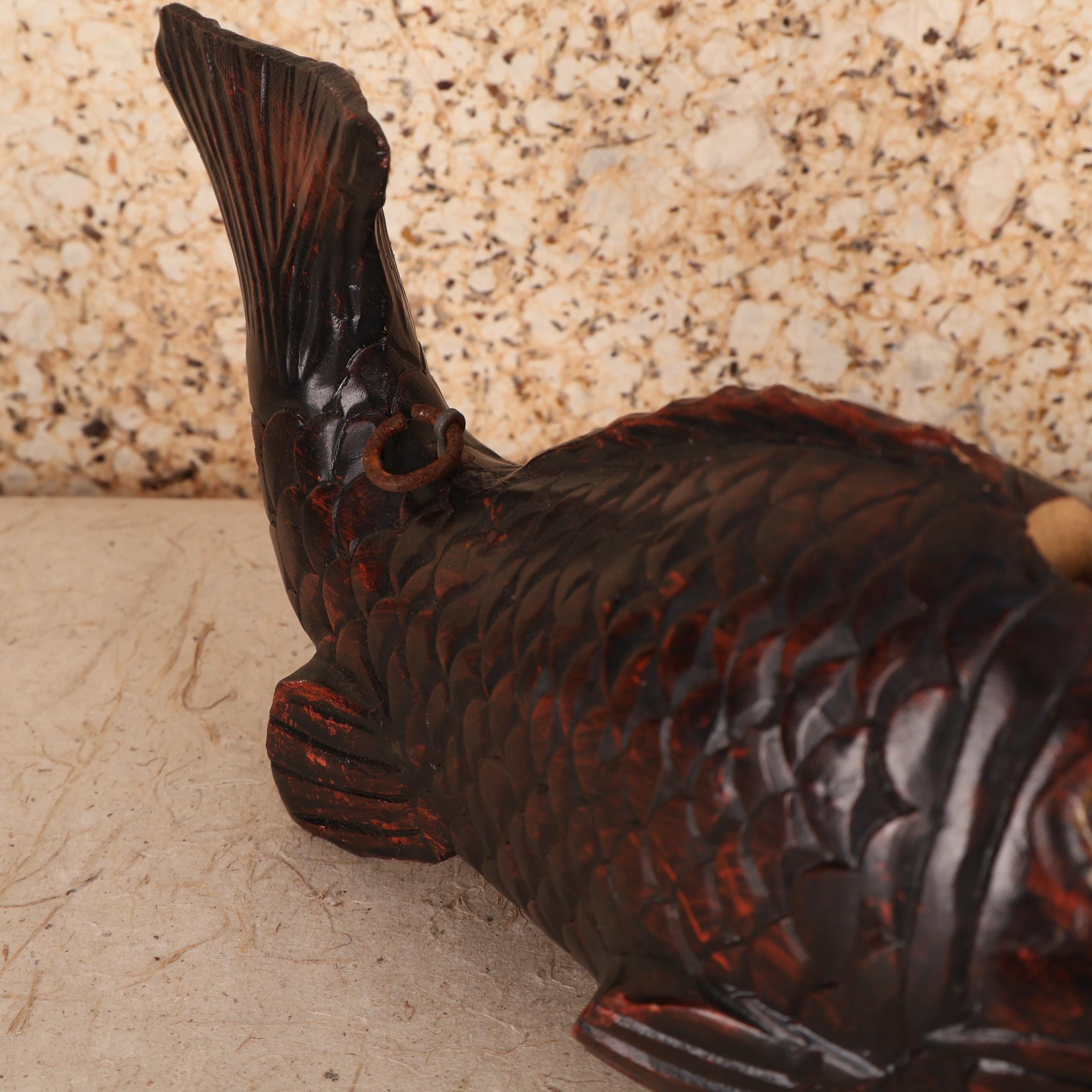 木彫り　鯉　carp fish レトロアンティーク　置物 Vintage Japanese Wooden Koi Fish Yokogi (25D-252-2) - Etsy