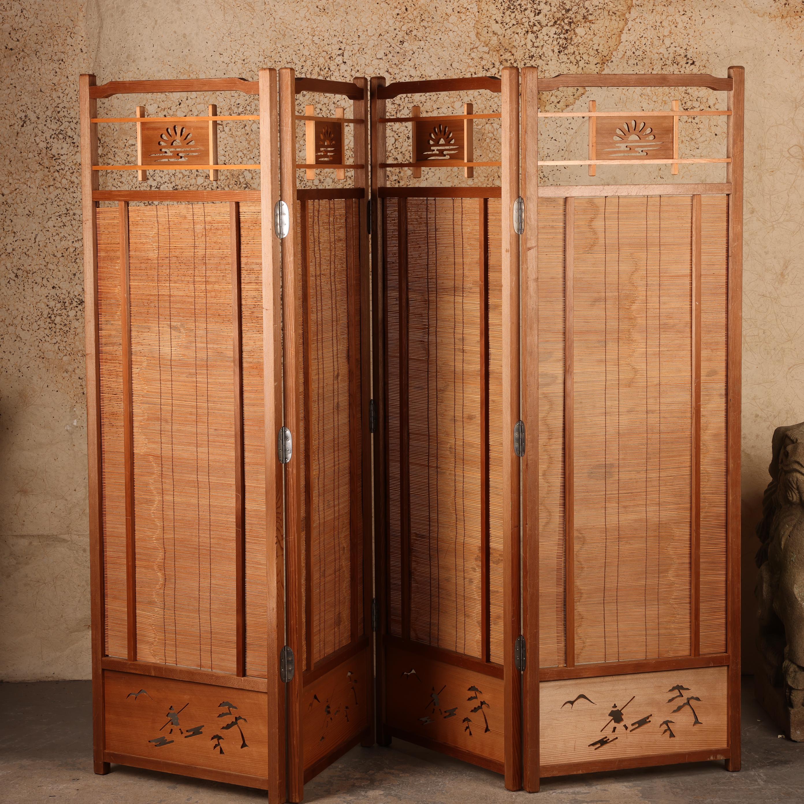 Vintage Japanese Four Panel Screen - Etsy