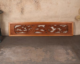 Zabytkowa japońska nadproże Ranma – ręcznie rzeźbiona dekoracja z drewna sosnowego i jastrzębiego, wczesny okres Showa (24N-164-2)