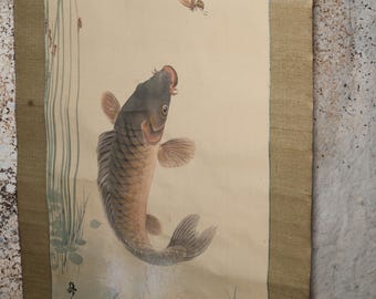 絵画 jamping 絵画 jamping Vintage Japanese Painting, Scroll. Jumping Carp