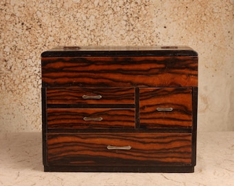 Vintage Japanese Ko-Tansu Burl Wood Veneer Chest, Early Showa 1927-1945 | SKU: 26M-556-1