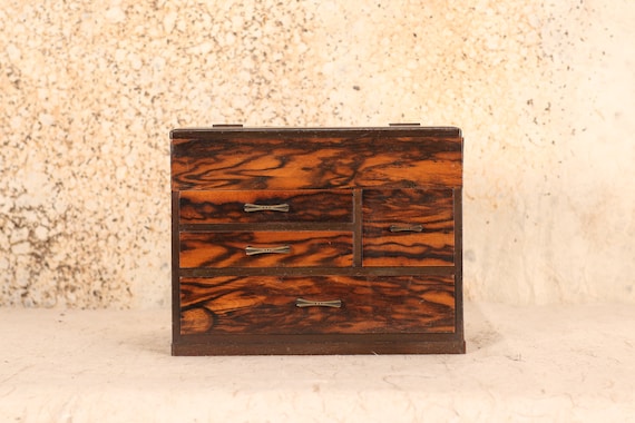 Vintage Japanese Wooden Sewing Box / Haribako Persimmon(23O-315-2)