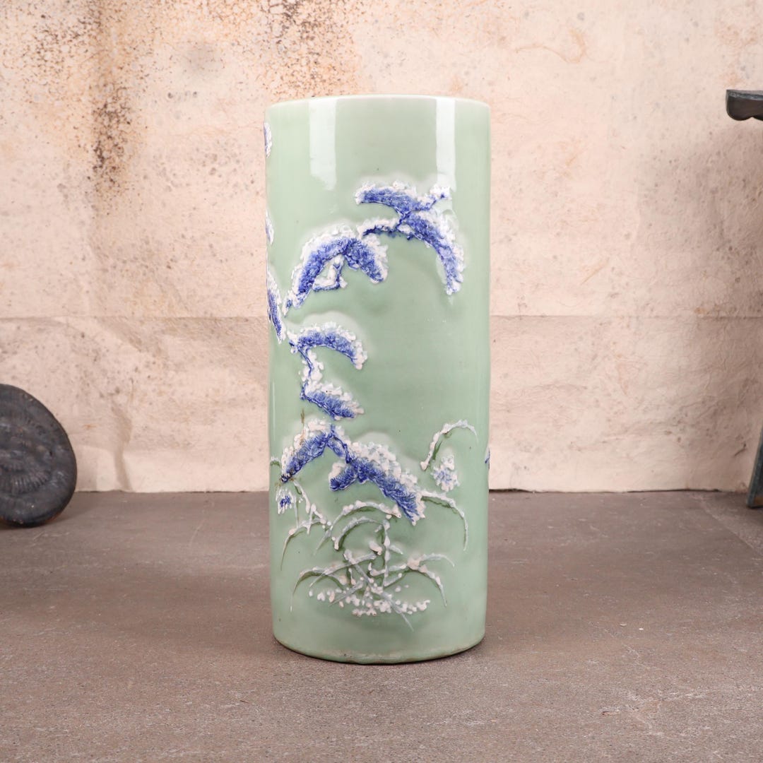 昭和レトロ】陶器 傘立て 高さ約46㎝ レトロ 花模様 置物 花瓶