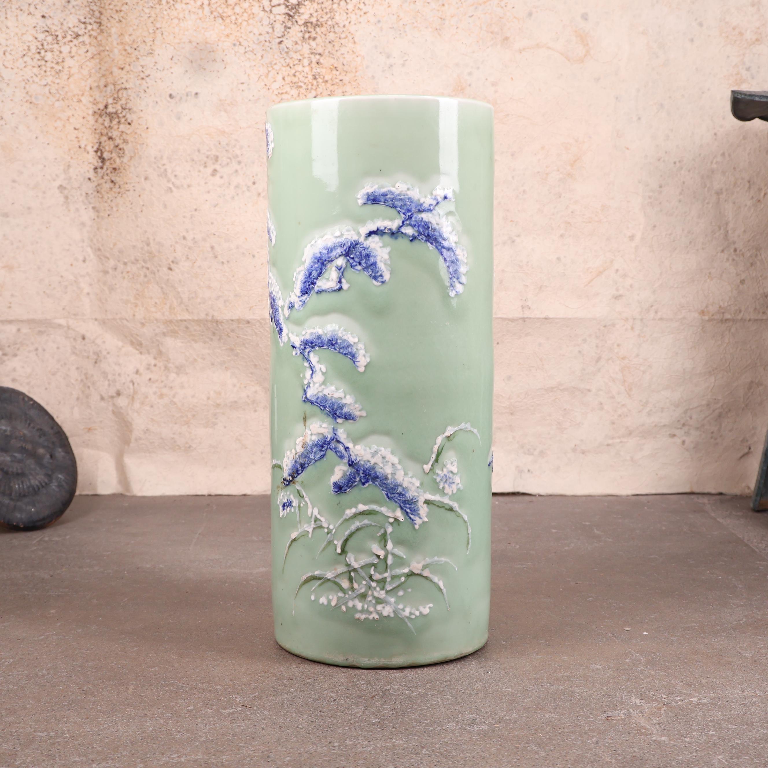 アンティーク 中国 セラドン Vintage Japanese Celadon Porcelain Vase/umbrella Stand (SKU: 25S
