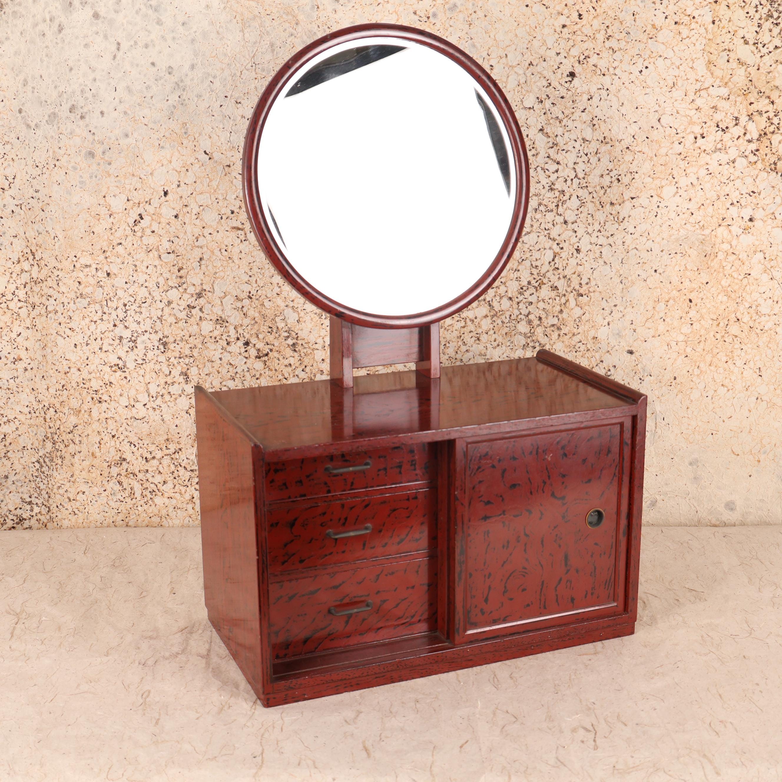 Antique Japanese Mirror Chest (kyodai) — Lacquered Wood, 1920s