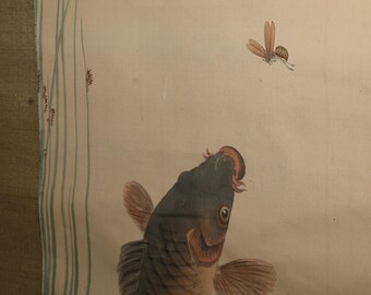 絵画 jamping 絵画 jamping Vintage Japanese Painting, Scroll. Jumping Carp