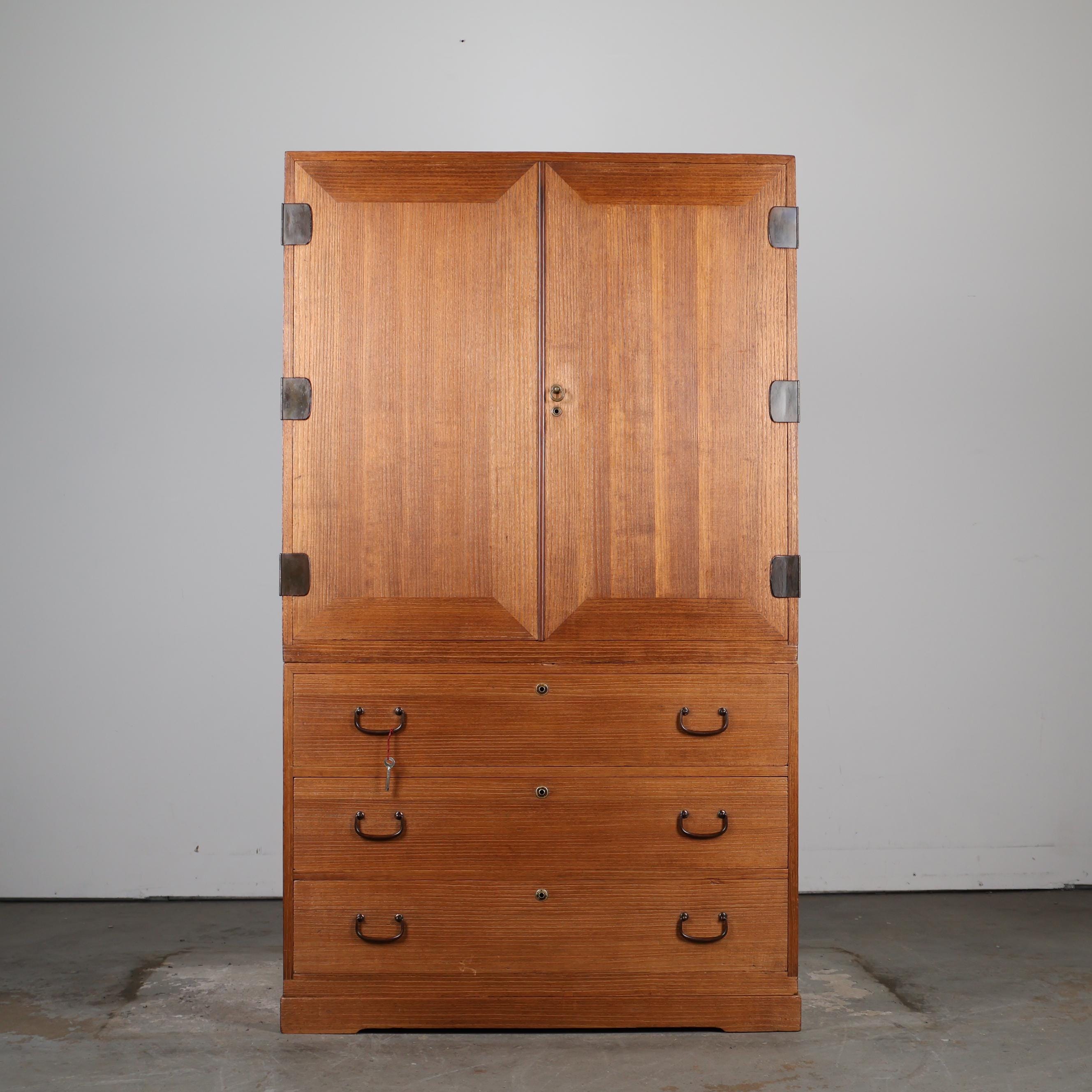Antique Japanese Kimono Tansu Chest With Large Kannon Biraki Door