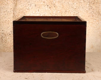 Vintage Japanese Hardwood Storage Box (Hako) with Brass Oval Handles, Early Showa 1927-1945 | SKU: 26M-774-1