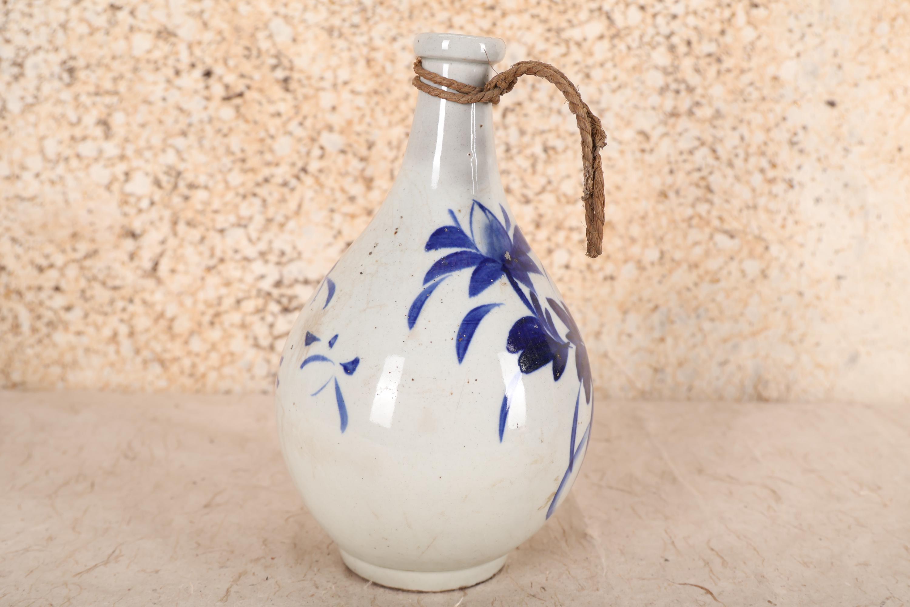 Antique Japanese Blue & White Sake Bottle — 1880s, Meiji Era (SKU