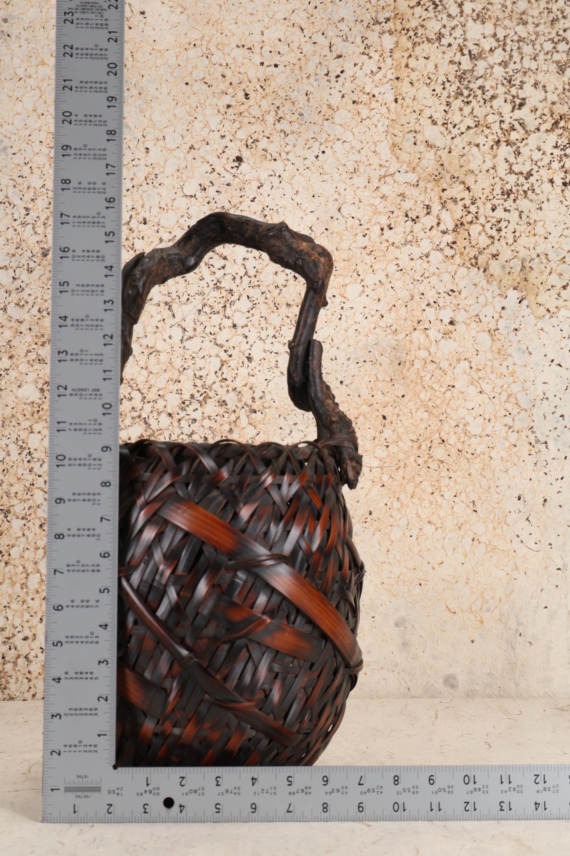 アンティークフラワーバスケット（竹製）、1880年、明治時代（SKU: 25