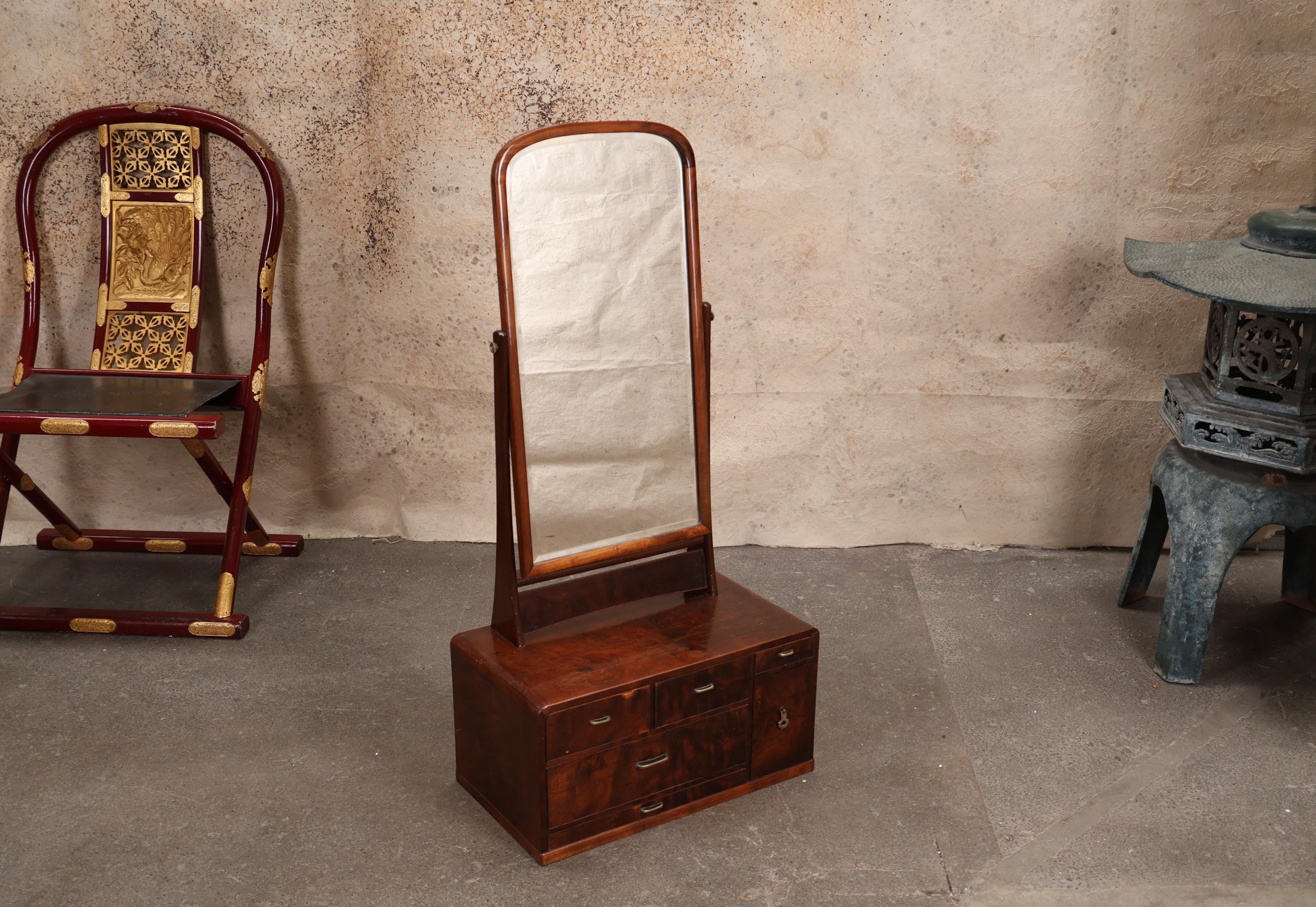 Antique Japanese Mirror Chest — Wood, 1920, Taisho Era (SKU: 25M