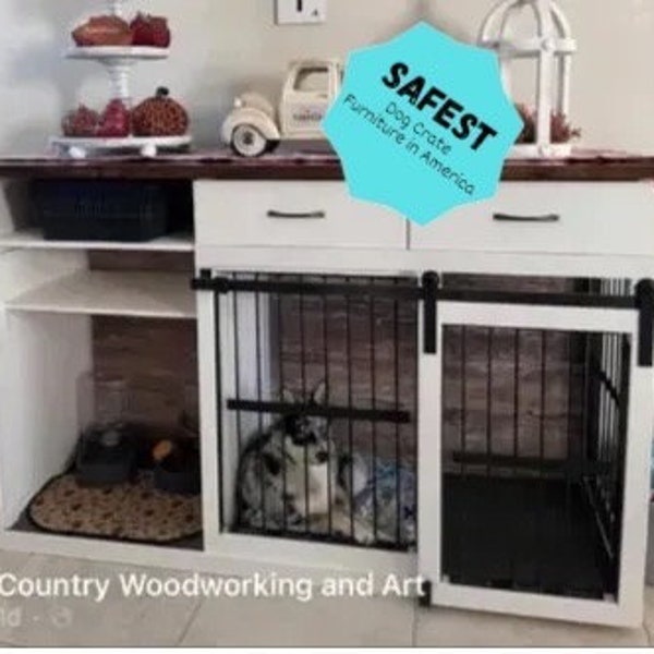 Best metal design! Watch video on shop page to see why!! Dog crate furniture with side cabinet