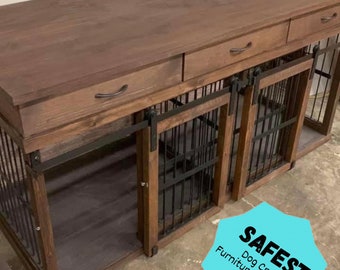 Best metal design! Watch video on shop page to see why. Dog crate furniture with sliding doors (double crate/two dogs)