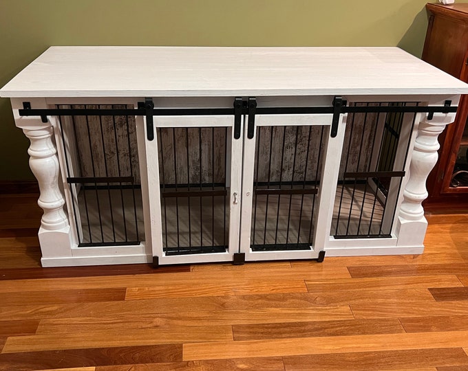 Dog Crate Furniture With Sliding Doors double Crate/two Dogs Etsy