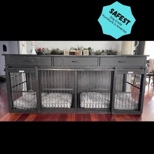 Best metal design! Watch video on shop page to see why. Dog crate furniture with sliding doors (double crate/two dogs)