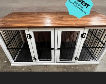 Metal unlike the rest! Watch video on shop page to see why!!! Dog crate furniture with Swing Doors (double crate/two dogs)