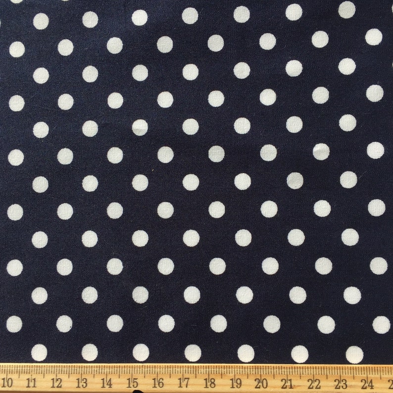 1 Metre Length Navy and White Spot Print Cotton Poplin 100/% cotton Fabric